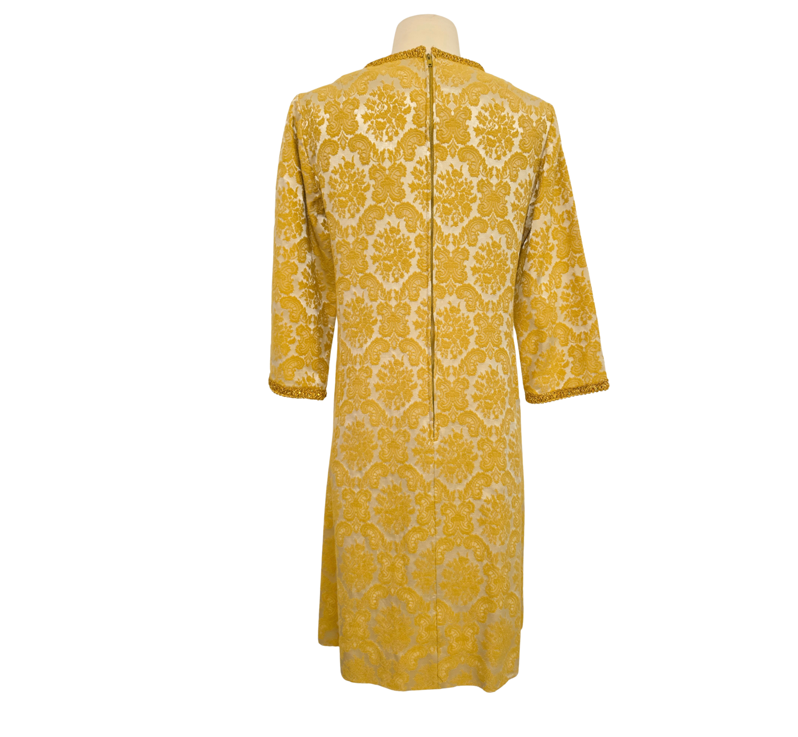 leslie fay gold dress Vintage 1960's Leslie Fay Gold Brocade Cocktail Dress