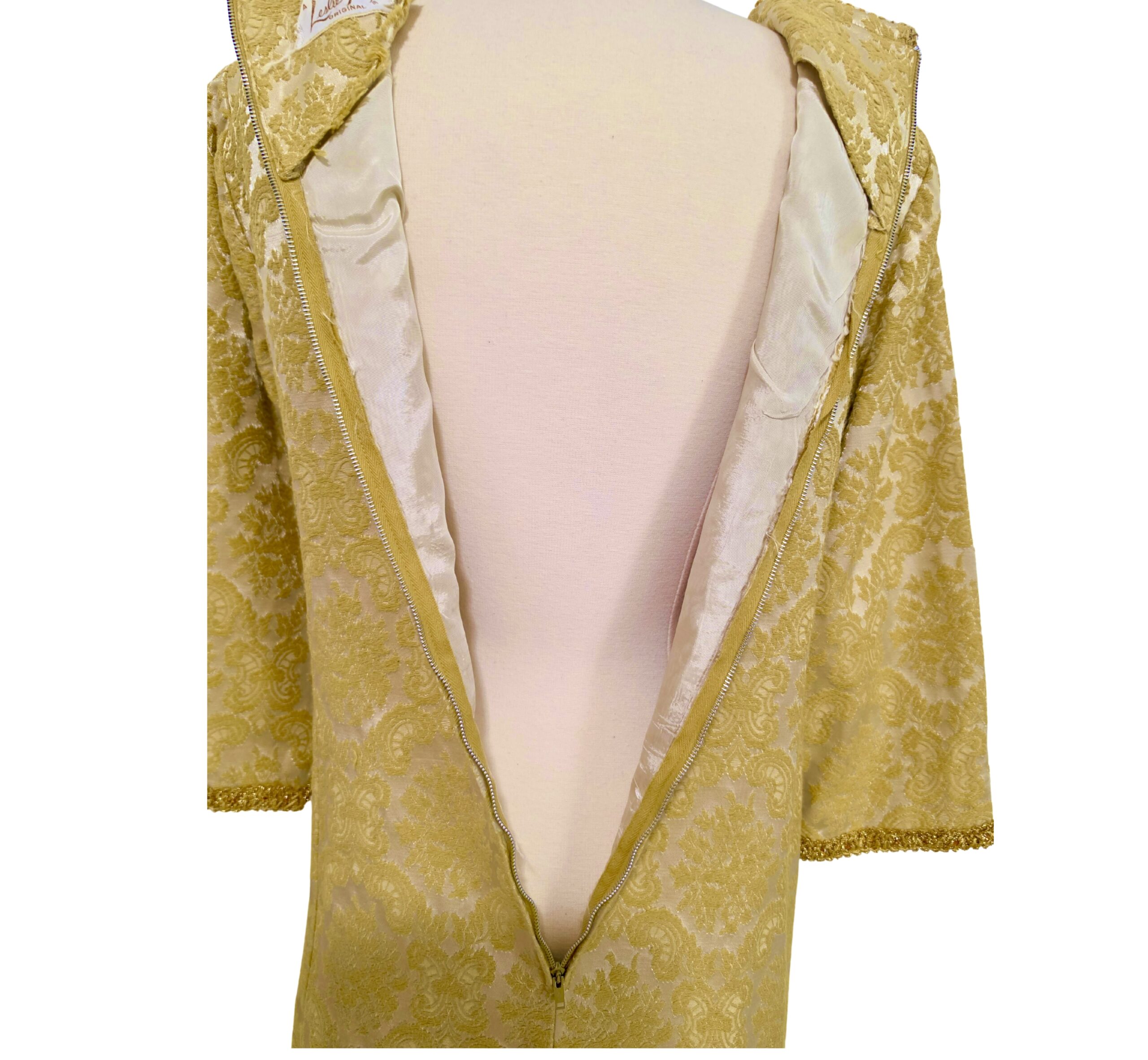 leslie fay gold dress 70's Vintage Womens Leslie Fay Metallic Dress Sleeveless Light Gold Medium/6
