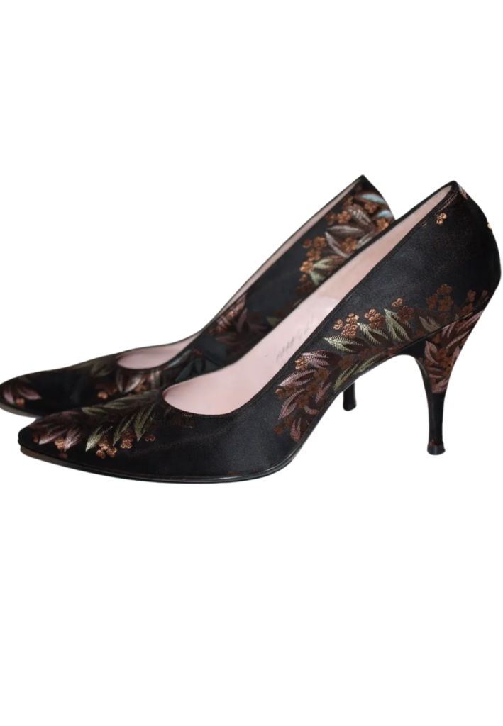 Vintage 1950's "I. Miller" Floral Satin Pumps - Feature Image