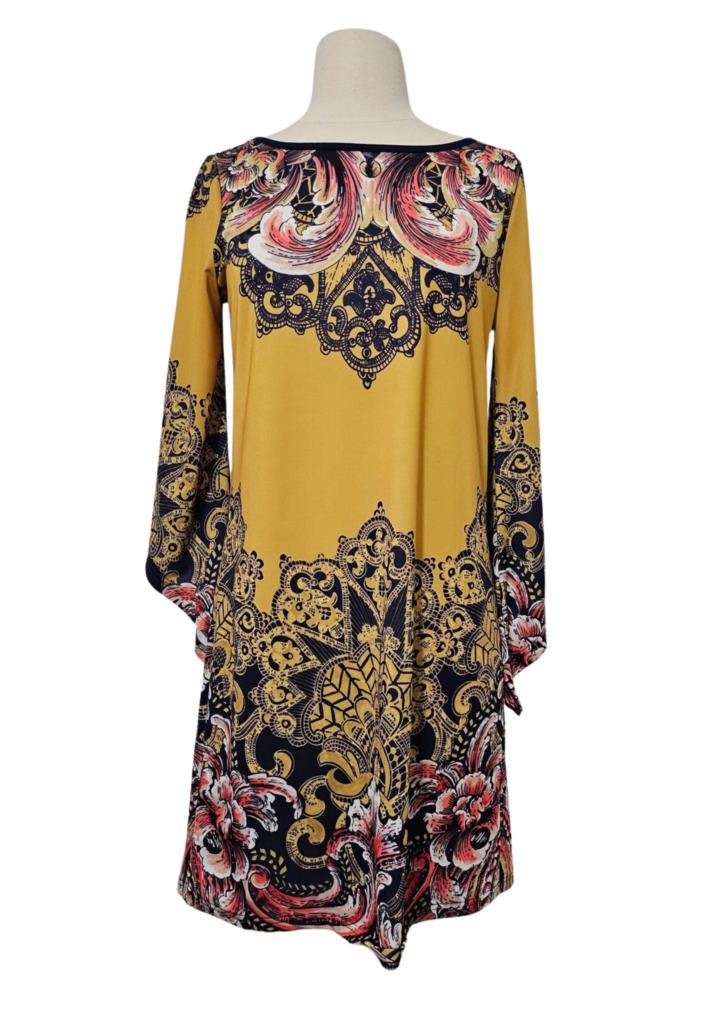 Vintage Multi-Colored Printed Wing Sleeve Dress - Feature Image