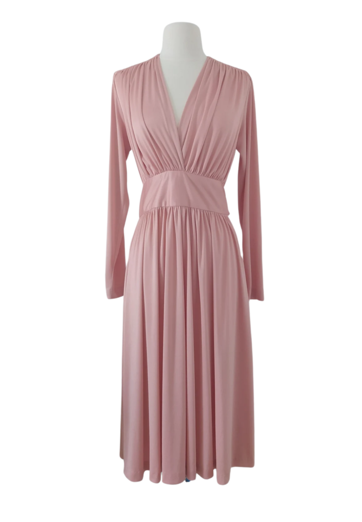 1970s Pink/ Dusty Rose Long Sleeve Belted Dress - Feature Image