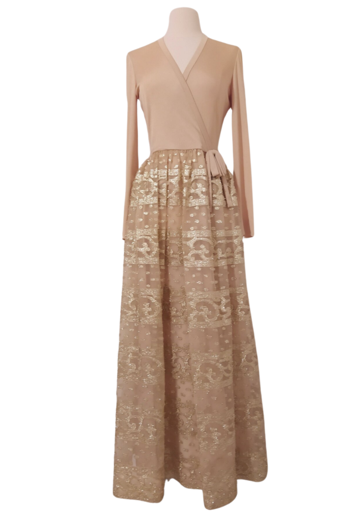 Vintage Metallic Organza Evening Dress Gown by Huey Waltzer for Mannequin - Feature Image