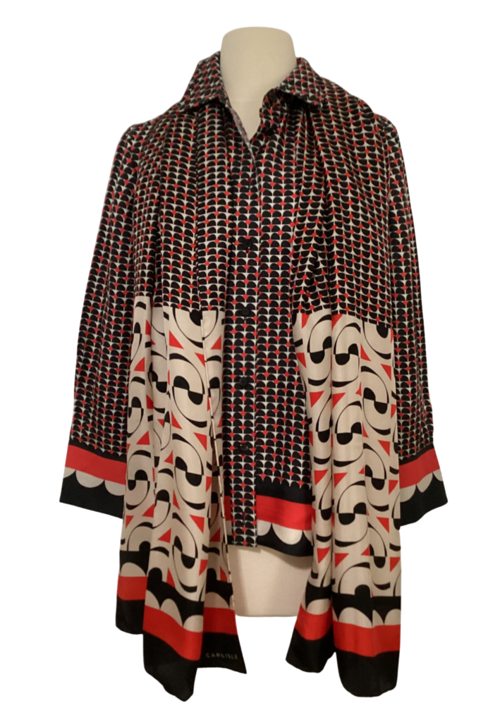 Vintage Carlisl Geometric Pattern Silk Blouse with Scarf - Feature Image