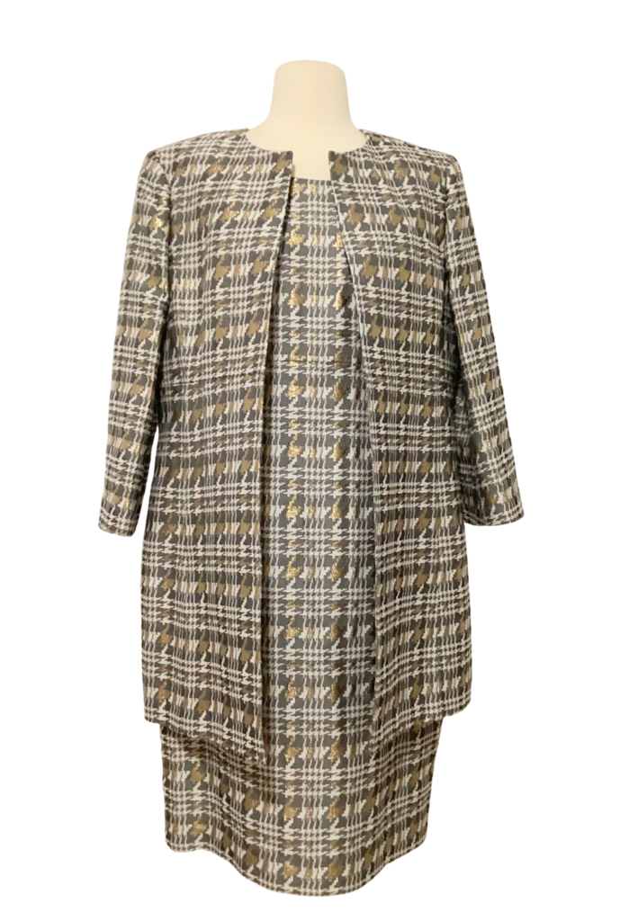 Vintage 1980's Metallic Houndstooth Dress and Coat Set - Feature Image