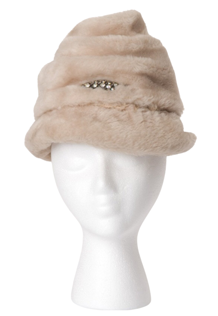 Vintage Faux Fur Swirl Hat w/ Rhinestone Pin - Feature Image