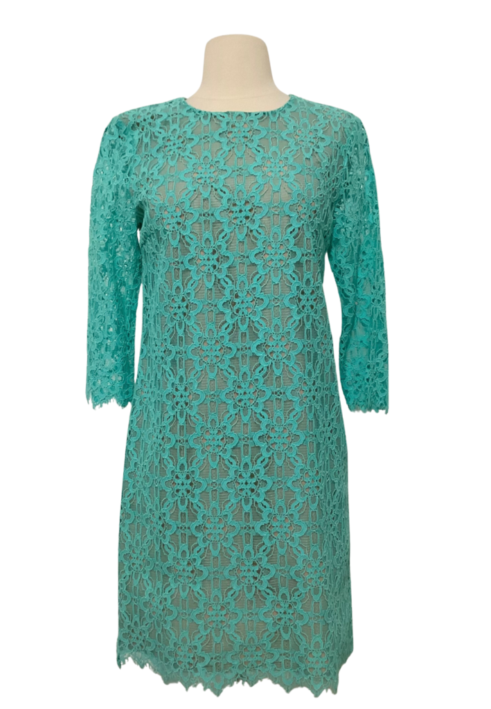 Vintage 90s DKNY Aqua Blue Lace Shift Dress - Feature Image