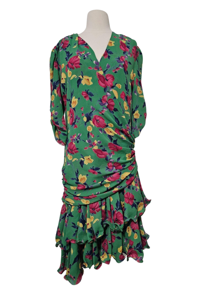 Frank Usher 1980s Multi-Color Ruffled Floral Dress - Feature Image