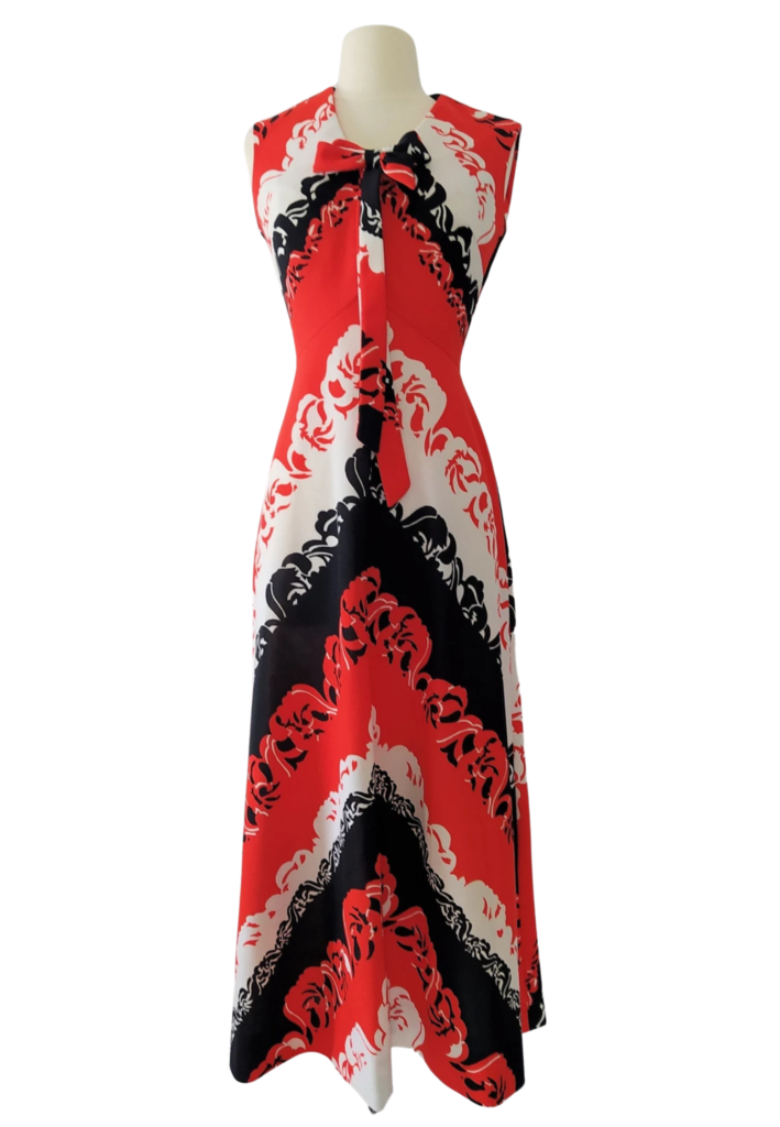 Vintage 70s Red and Black Sleeveless Fit and Flare Maxi Dress - Feature Image