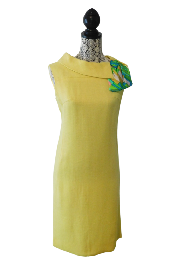 Vintage 1960's Jerry Silverman Yellow Sleeveless Linen Sheath Dress - Feature Image