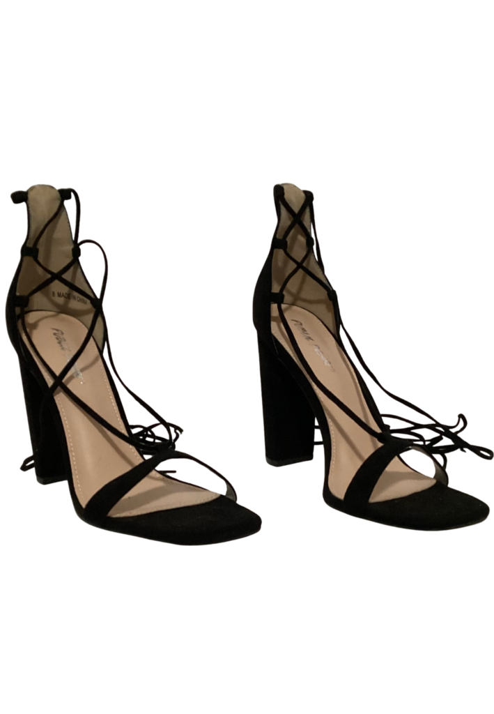 Black Suede Lace-Up Peep Toe Block Heel Pumps - Feature Image