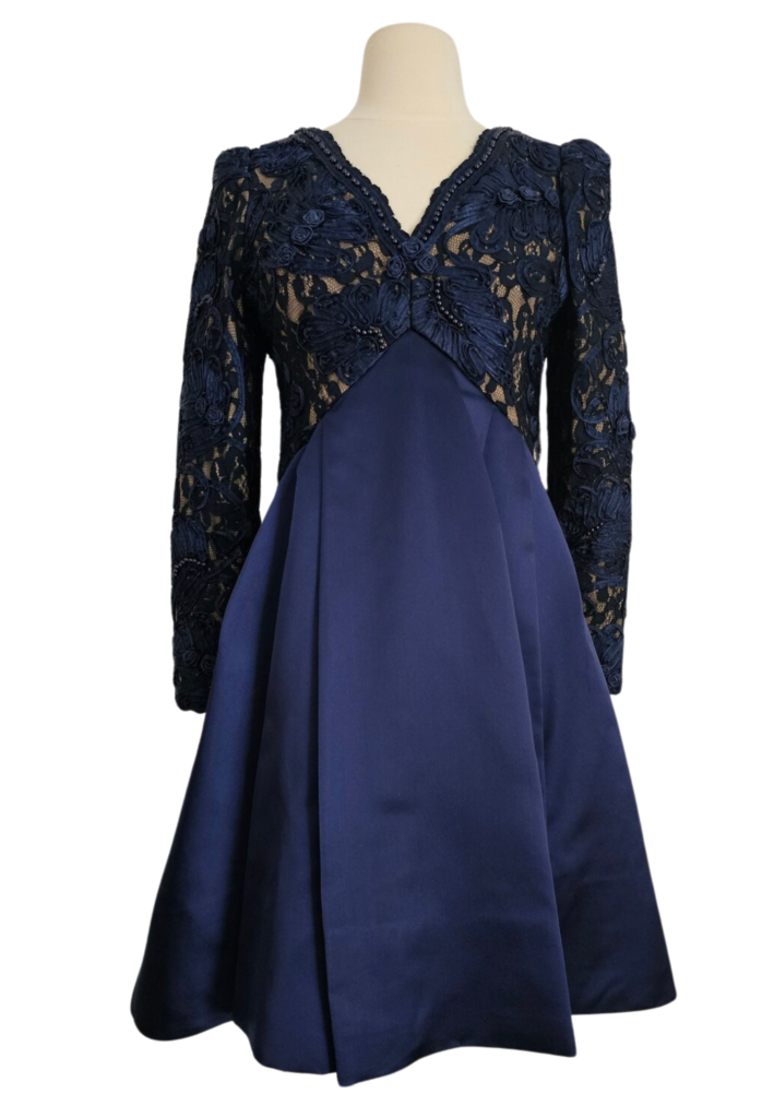 Navy Blue Beaded + Illusion Lace Cocktail Dress - Feature Image