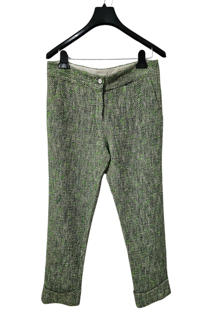 Women Tweed Green Cuffed Straight Leg Pants - Feature Image