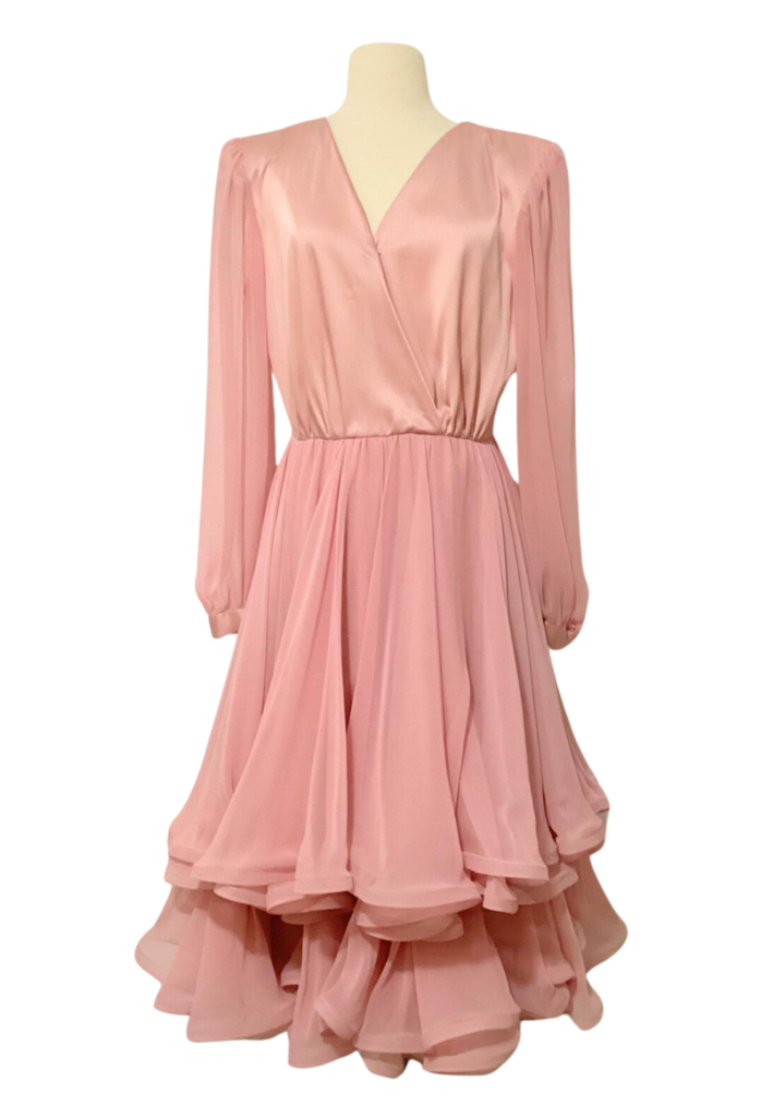 Vintage 1970/80's Dusty Rose Layered Ruffled Tiered Dress - Feature Image