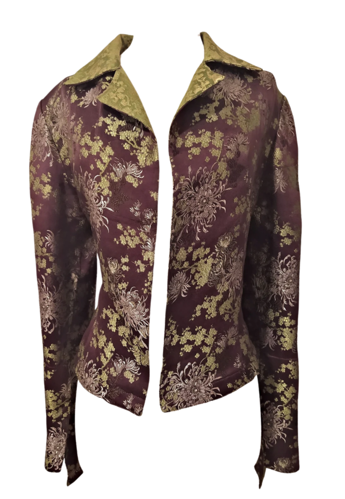 1990s J Gerard Brown/Green Chrysanthemums Print Brocade Jacket - Feature Image