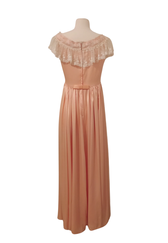 Vintage 70s Peach Satin Prairie Maxi Dress - Feature Image