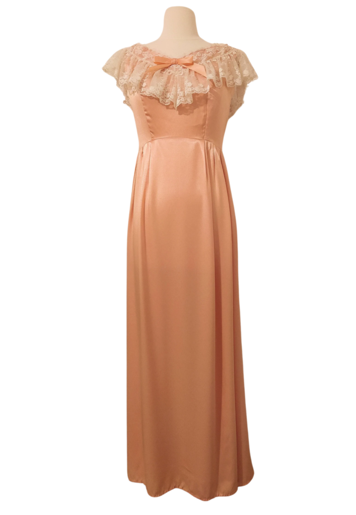 Vintage 70's Peach Satin Prairie Maxi Dress