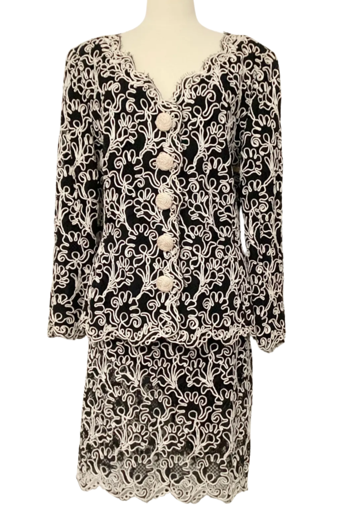 Vintage Oscar de la Renta Black Stitched Embroidered Skirt Set/Size 16 - Feature Image