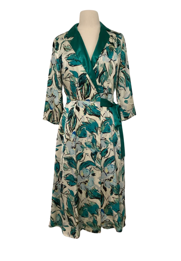 Vintage Floral Abstract Print Teal-Colored Belted Wrap Dress - Feature Image
