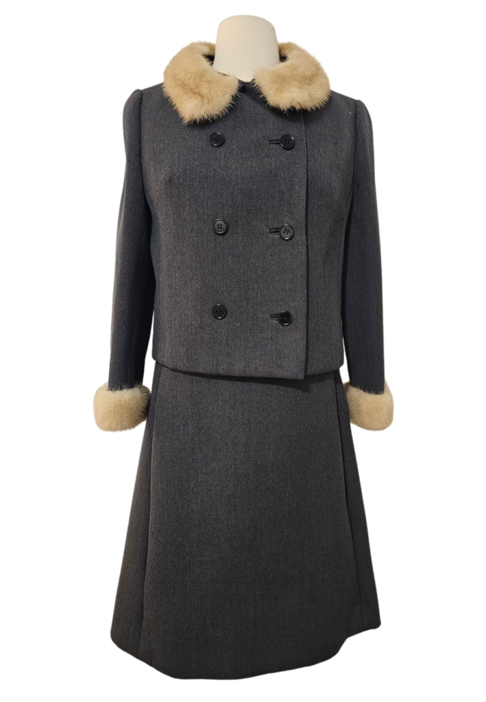 1950s Gray Wool Fur Collar Dress Suit - Feature Image
