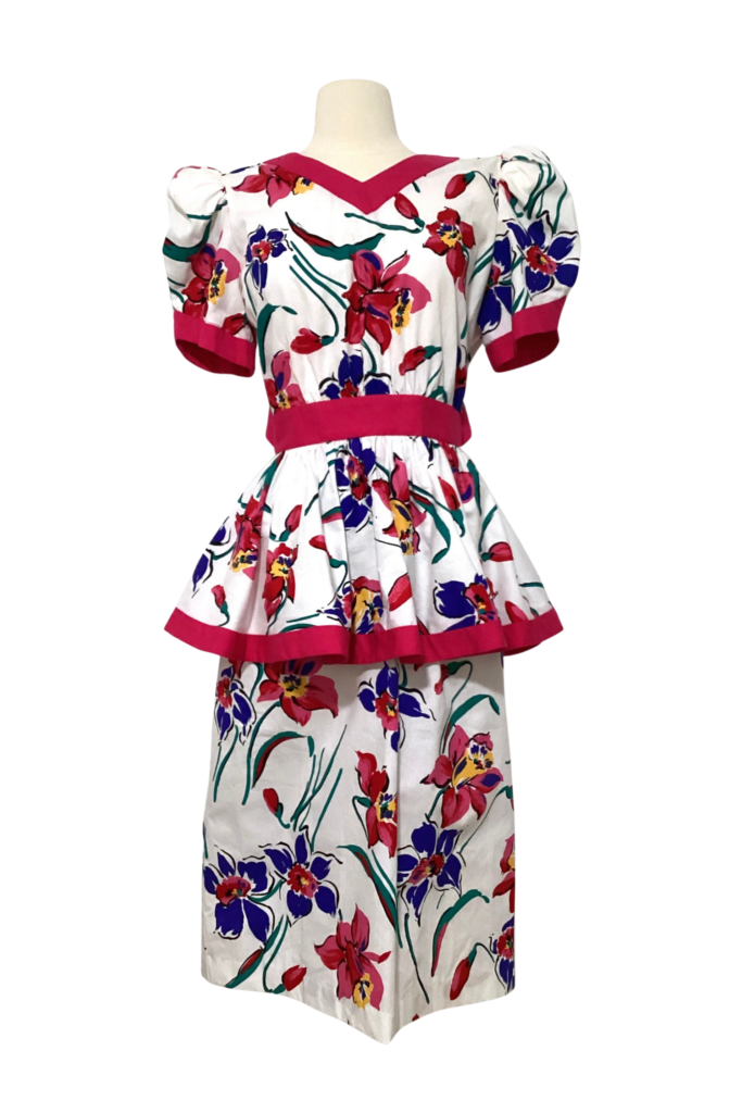 Vintage 1980's/90's Peplum Floral Puff Sleeve Dress - Feature Image