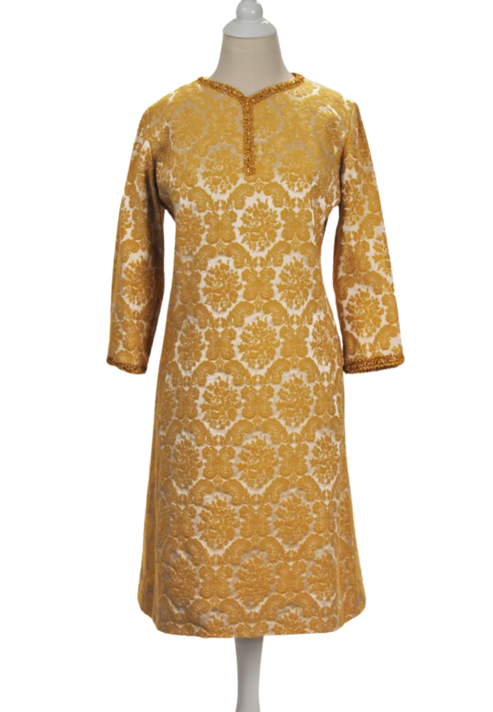 Vintage 1960's Gold Brocade Party Mod Dress - Feature Image