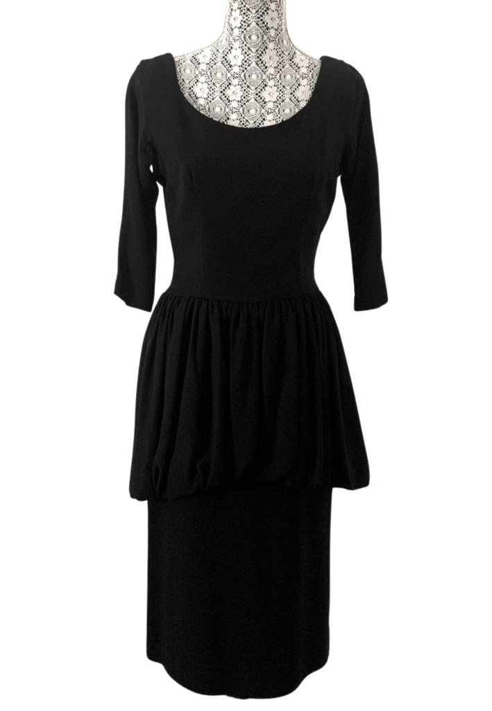 Vintage 1940s Black Cocktail Dress w/ Bubble Peplum Skirt - Feature Image