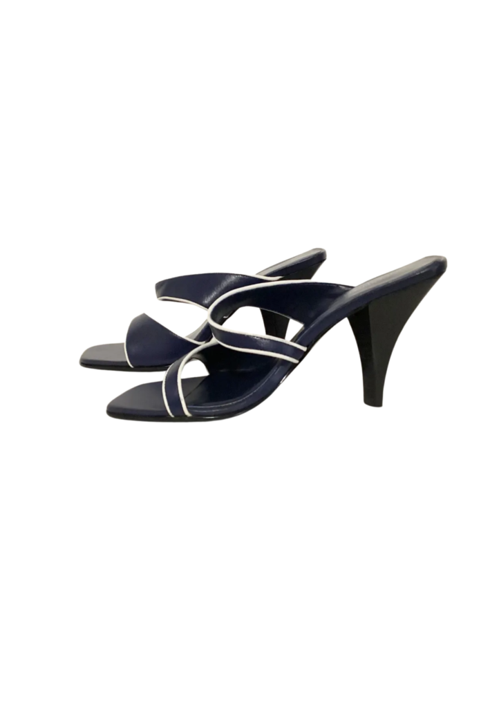 Coup D'Etat Navy/White Leather Open-Toe Mule Shoes -7M - Feature Image