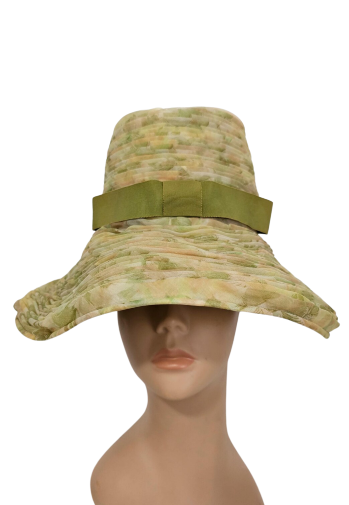 Vintage Large Floppy Brim Hat with Front Green Bow - Feature Image