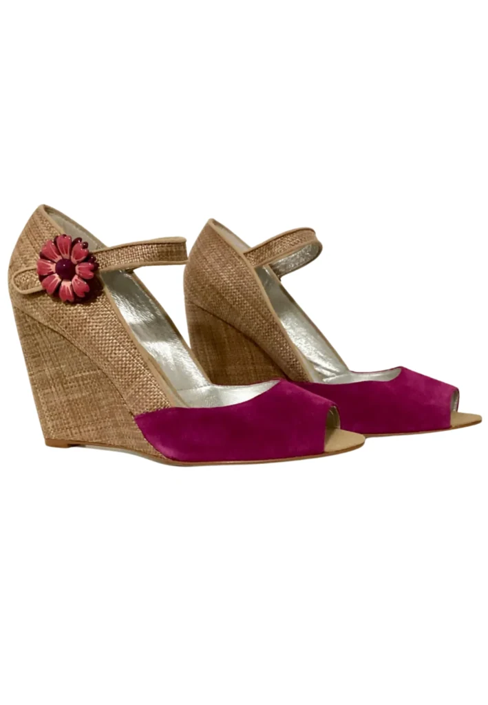 Vintage Beverly Feldman Suede/Woven Peep Toe Wedge Shoe - Feature Image