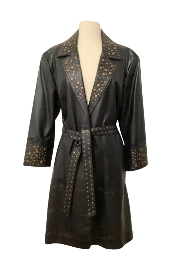 Vintage Women's Black Leather Golden Studded Coat - Feature Image